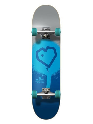 Spray Heart Complete Skateboard Silver/Blue 7.75